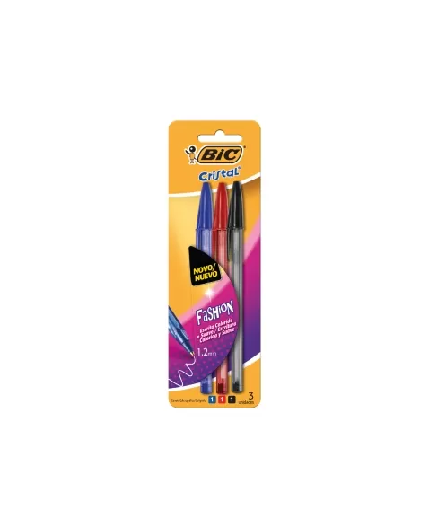 CANETA BIC DESLIZA C/3UN PT/AZ/VM BL