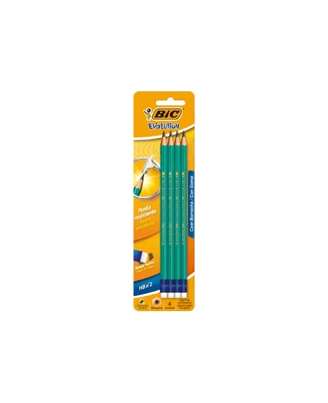 LAPIS BIC VERDE EVOL C/BORRACHA C/4UN BL