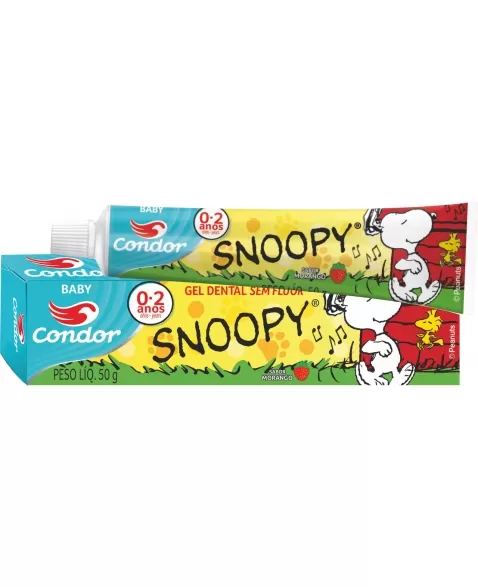 GEL DENTAL BABY SNOOPY SEM FLUOR MORANGO 50G