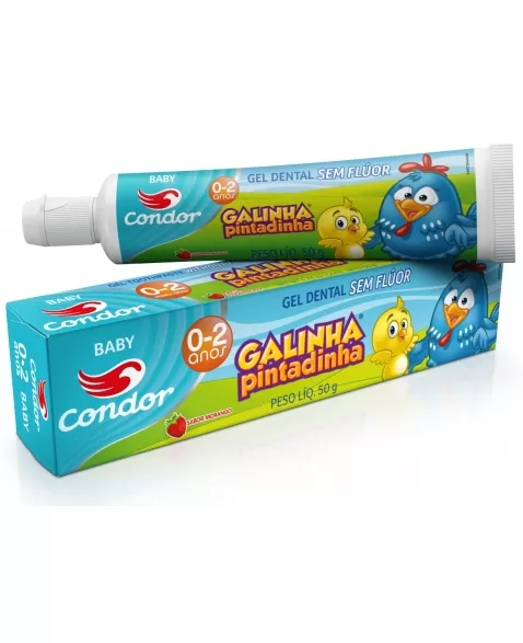 GEL DENTAL BABY GALINHA PINTADINHA SEM FLUOR MORANGO 50G